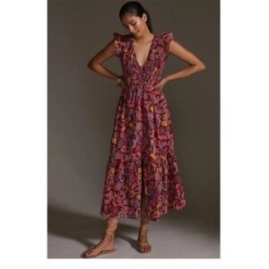 Anthropologie The Peregrine Floral Midi Dress Multicolor Patterns M
